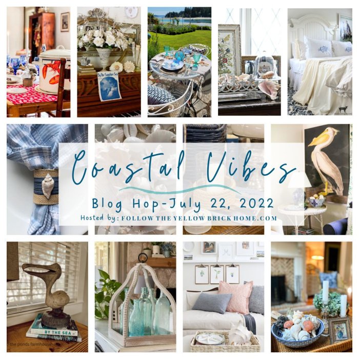 Coastal vibes blog hop collage - coastal table setting ideas