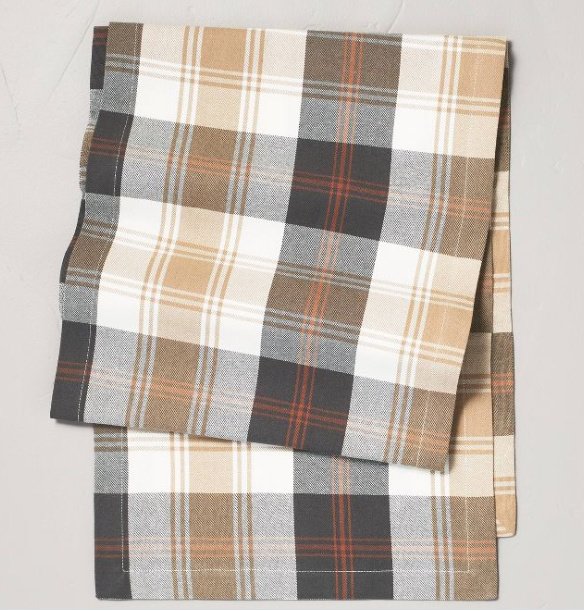 black and tan plaid table runner