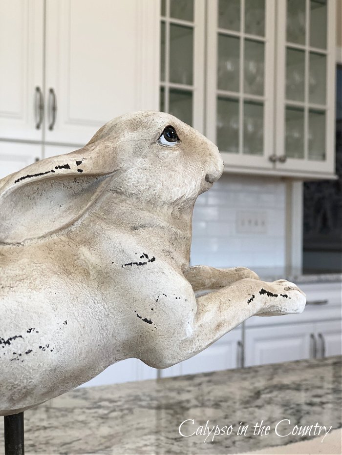 bunny statue kitchen island centerpiece - spring decorating ideas