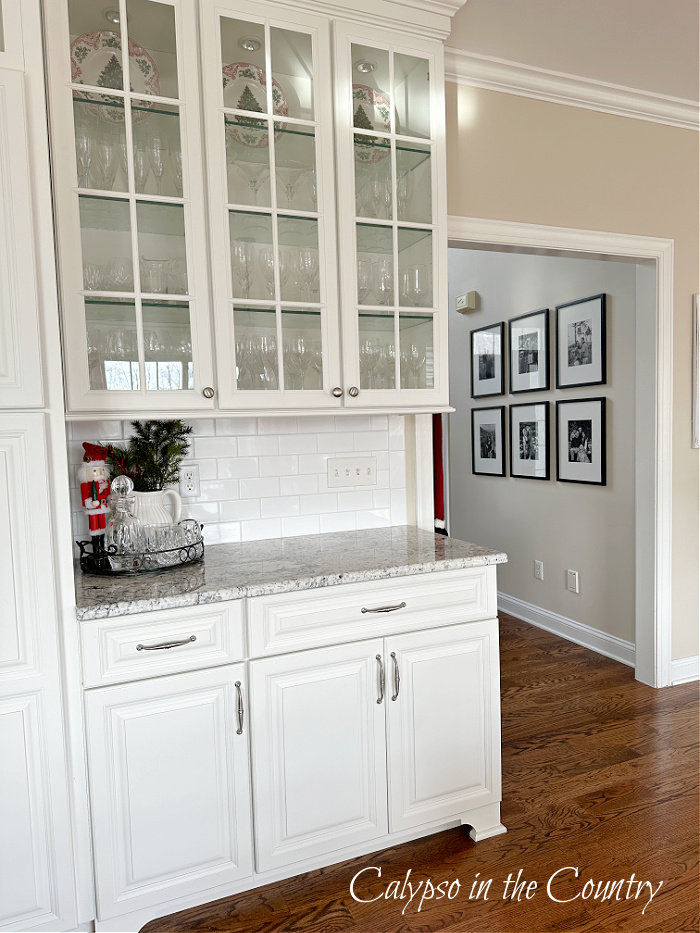 White cabinets with glass upper doors - Cozy Christmas home tour
