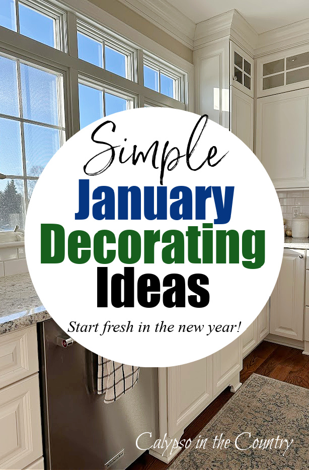White kitchen with blue sky in window - Simple January Decorating Ideas
