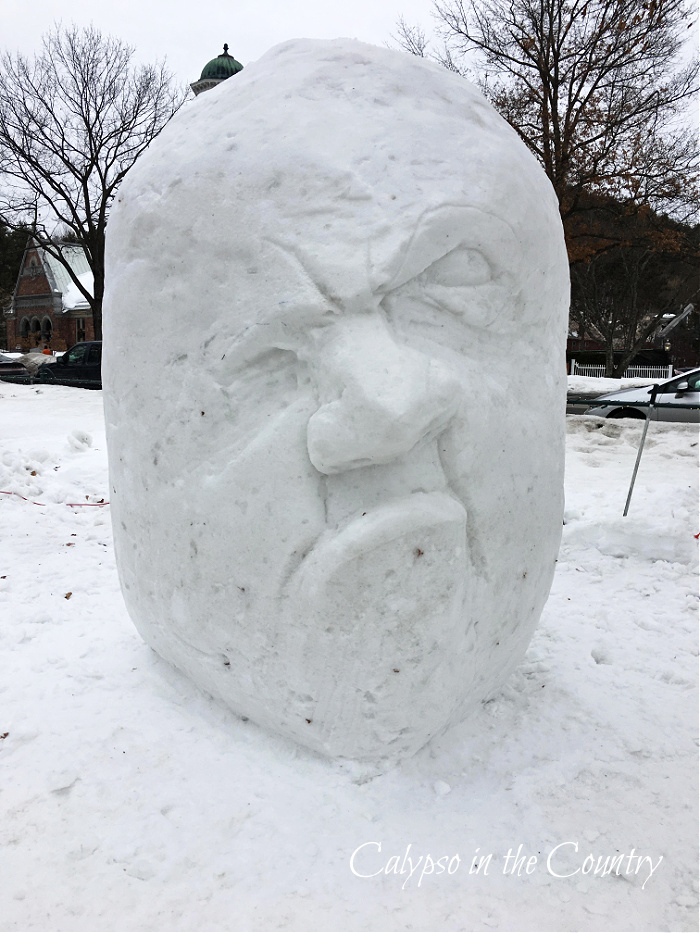 Large head snow sculpture - happy snowy weekend