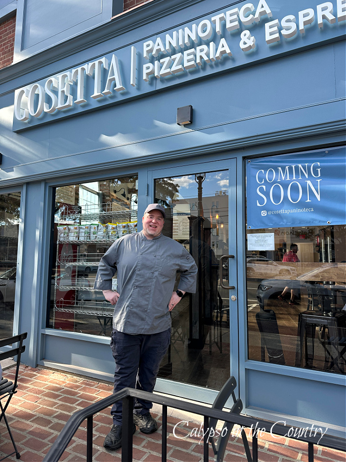 Cosetta pizza store front with owner - coastal connecticut finds