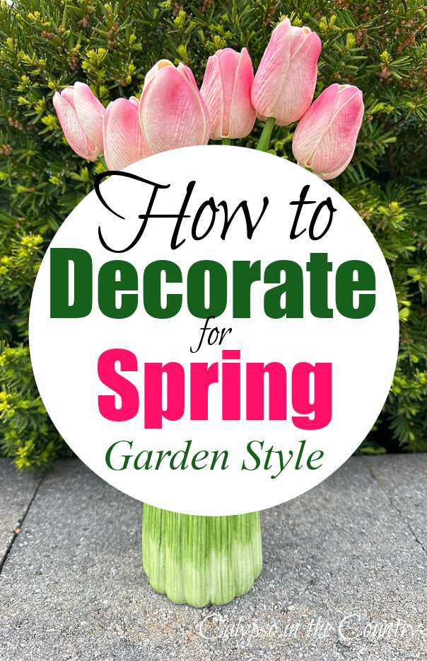 Pink tulips in green vase - how to decorate for spring garden style