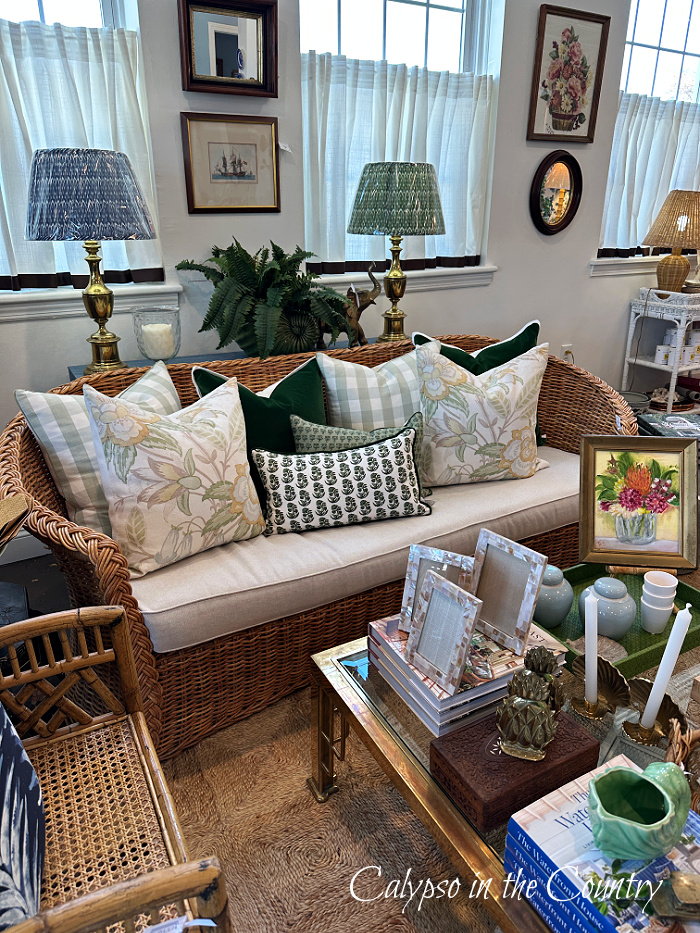 Sofa and wicker seating in home decor store - April wrap up