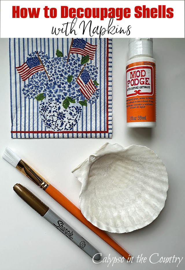craft supplies - how to decoupage shells with napkins